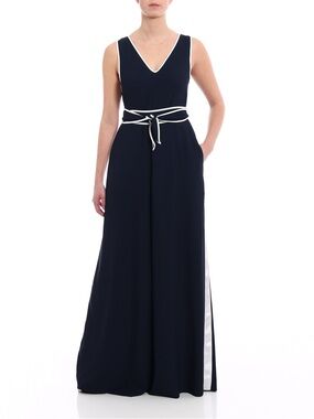Diane Von Furstenberg Blue V-Neck Sleeveless Wide-Leg Belted Jumpsuit, Size 10